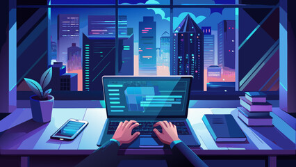 Modern workspace at night © P