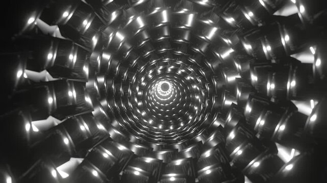 abstract black and white light flicker fractal shape on black background loop