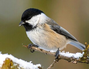 Obraz premium Close-up of a tiny bird perched on a snowy branch