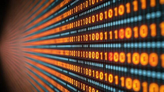 Flowing binary data stream representing digital information and technology