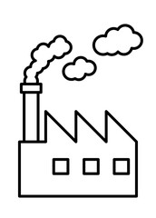 煙モクモクの工場のアイコン　白黒線画のベクターイラスト