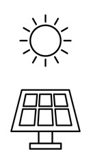 スタンド型の太陽光発電パネルのアイコン　白黒線画のベクターイラスト