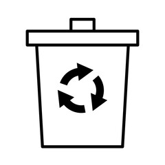 蓋の閉まったシンプルなゴミ箱のアイコン　エコなマーク付き　ベクターイラスト