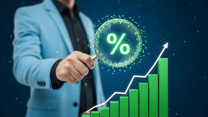 Businessman interacting with a digital graph and percentage sign