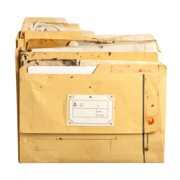 Manila file folder with file label, old paperwork and confidential document concept, transparent background