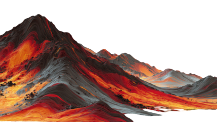 Red volcano erupting in rugged mountains dramatic lava plume powerful eruption geological landscape nature isolated on white background