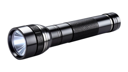 Modern electric torch offering reliable light, featuring a durable black and chrome metallic body and efficient led bulbs
