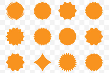 Set of circles with zigzag edges, Sunburst sticker shapes, Rounded starburst zigzag badge, spiky oval, circle and star shaped price tag, discount and sale label stickers, sale badge offer promo tag