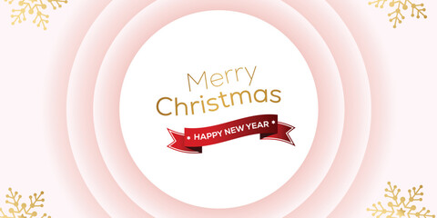 Merry christmas and new year banner with 3d ball and snowflake vector. realistic merry christmas decorative banner with xmas element vector