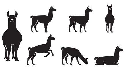 Obraz premium Collection of silhouette illustrations of llamas in various poses, showcasing their distinct shapes and forms.