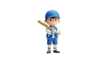Baseball Player Holding Bat on White Background