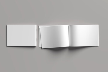 A mock-up illustration showing the inner pages of book with cover, leaflet, catalogs, note, brochure, flyer, booklet, etc. spread out front