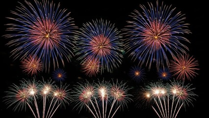 Vibrant fireworks display illuminating the night sky