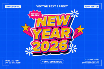 Happy New Year 2026 Editable Vector Text Effect