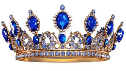 Royal blue crown elegant jeweled headpiece with ornate details luxury monarchy symbol regal accessory isolated on white background