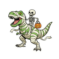 Fototapeta premium Cute Dinosaur and Skeleton Riding Illustration