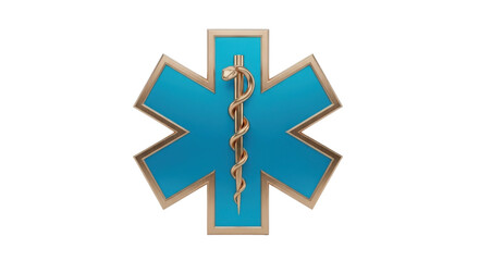 Fototapeta premium Isolated 3D Render of Blue and Gold Star of Life Medical Emergency Symbol