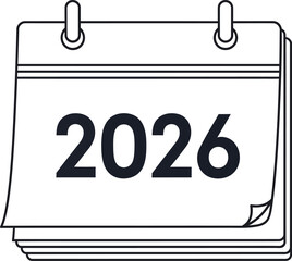 Minimalist black and white icon representing the calendar year 2026 ready for planning future events and scheduling important dates