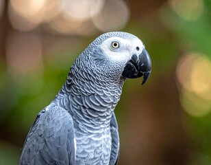 Fototapeta premium Close-up of a vibrant grey bird, with intricate feather patterns, and bright eye