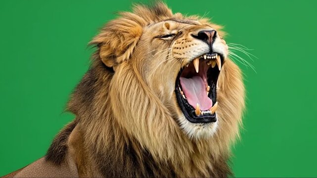Sunlight Lion Roaring in a Green Screen Studio Setting with Multiple Frames