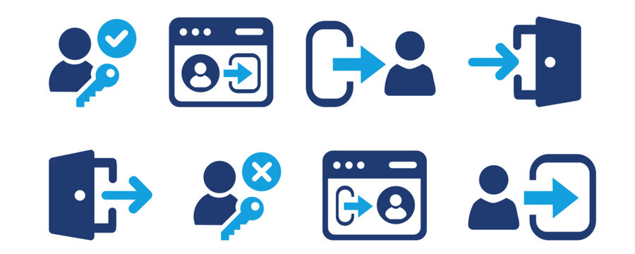 set of  Login and logout icon set. Sign in and sign out etc Solid vector icon symbol illustration