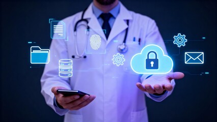 Doctor with digital health icons