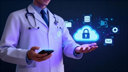 Doctor with digital health icons