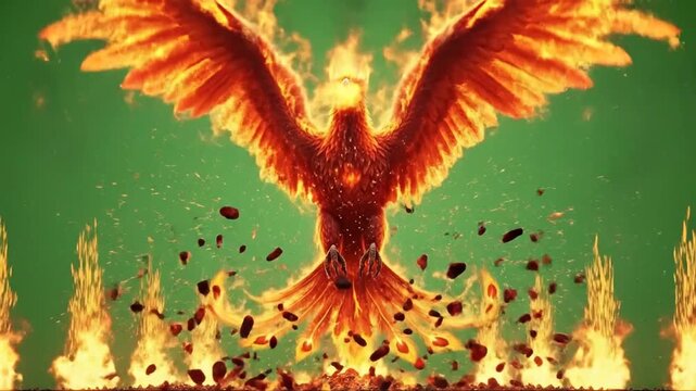 Fantasy Phoenix Rising from Flames with Fiery Wings and Majestic Presence