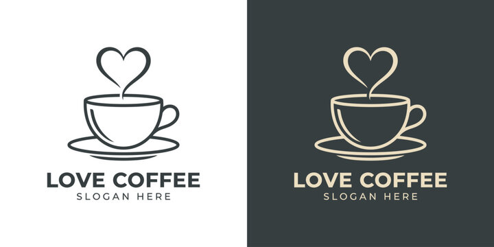 Coffee lover logo design illustration. Coffee cup design with heart vector symbol inspiration.