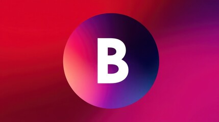 Vibrant red gradient background with a central white letter B enclosed in a blue gradient circle,