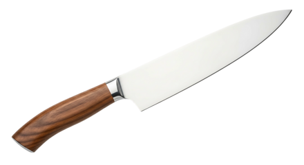 Professional Chef Knife with Wooden Handle Isolated on White.