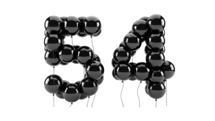Black Balloons Forming Number 54 on White Background