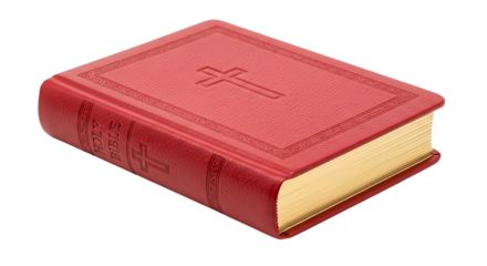 Red Holy Bible with an Embossed Cross on the Cover.