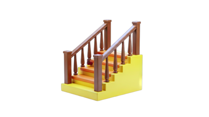 Wooden Staircase with Railings on White Background