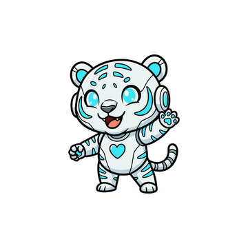 Cute Robot tiger Cartoon Character Standing