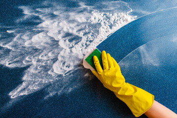 The concept of house cleaning, wiping stains and dust.