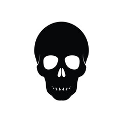 Fototapeta premium Black silhouette of a human skull isolated on a white background with detailed teeth design