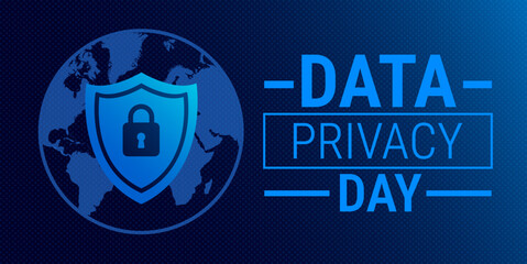 Data Privacy Day background, banner, card or poster design template is observed every year during January, to raise awareness about the mission. Vector illustration.