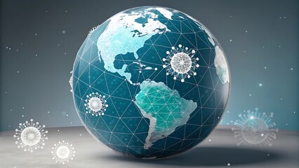a digitally rendered globe showcasing interconnected networks and data points across continents emphasizing global communication and technological advancement in a modern design