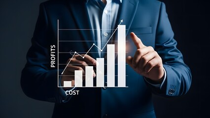 Businessman analyzing a financial graph with finger pointing