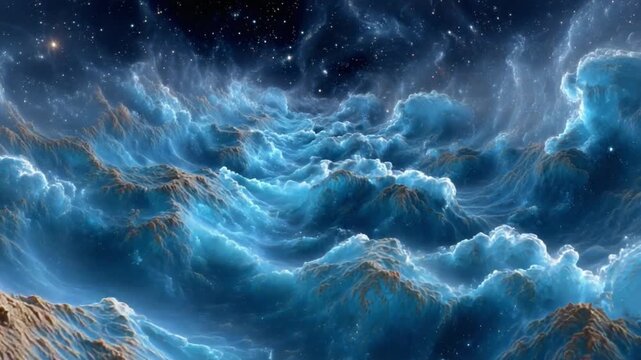 Celestial Waterscape: A captivating view of celestial waters, a realm where cosmic elements dance. The image evokes a sense of exploration