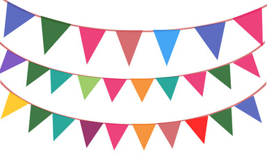 Obraz premium Bright triangular pennant banners creating party vibes on transparent background.