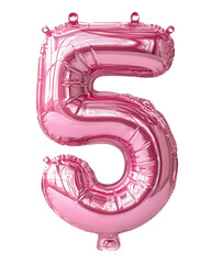 Floating Number Five Pink Balloon on Transparent Background, PNG