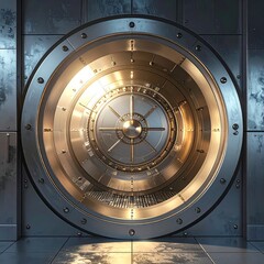 Naklejka premium Circular vault door, metallic. Gold accents. Modern design
