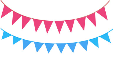 Obraz premium Colorful pink and blue bunting party decoration on transparent background.