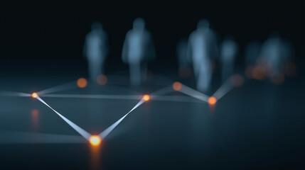 A conceptual digital image of interconnected individuals navigating a complex network, symbolizing connection, networking, and collective progress.