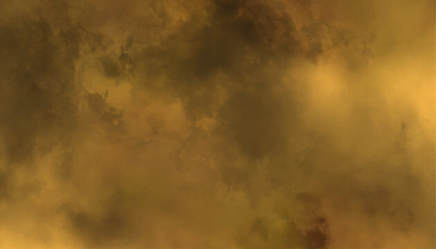 Golden Cloudy Abstract Texture Background. Gold fog effect, dreamy gold sky,