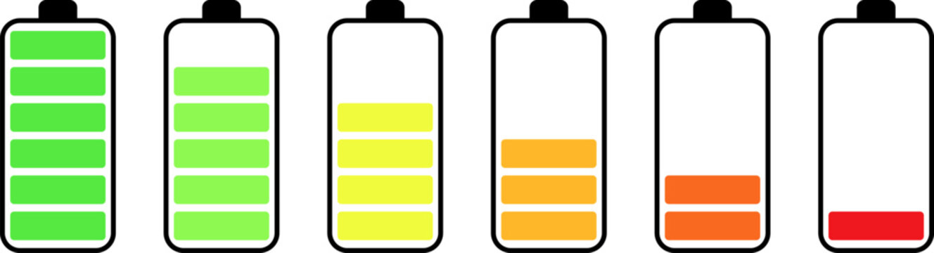 Visual representation of battery levels decreasing from full to empty
