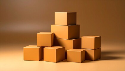 Obraz premium A precise, studio-lit shot featuring a balanced pyramid of neat, uniformly colored cuboid objects. They rest on a matching surface