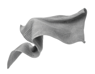 Flowing Gray Knit Scarf in Motion Against a Transparent Background for Fashion Accessories